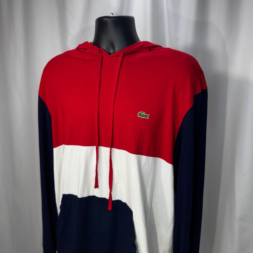 Lacoste Colorblock Jersey T-Shirt Hoodie Red White Navy Preppy Streetwear XL - Picture 9 of 16